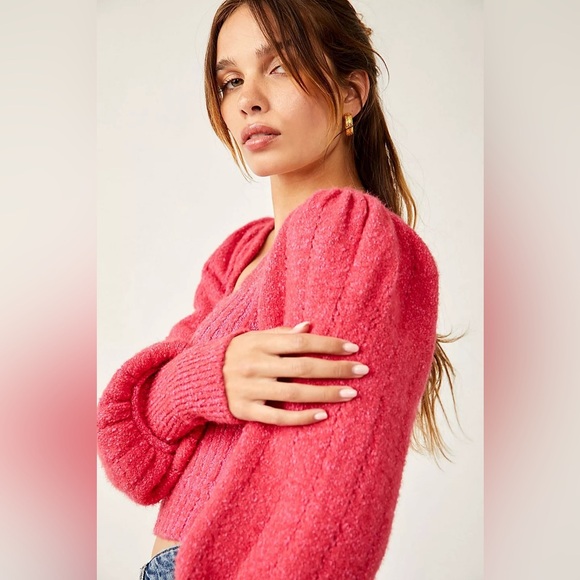 FREE PEOPLE Katie Mix Stitch Square Neck Sweater Pink size small - Picture 4 of 4